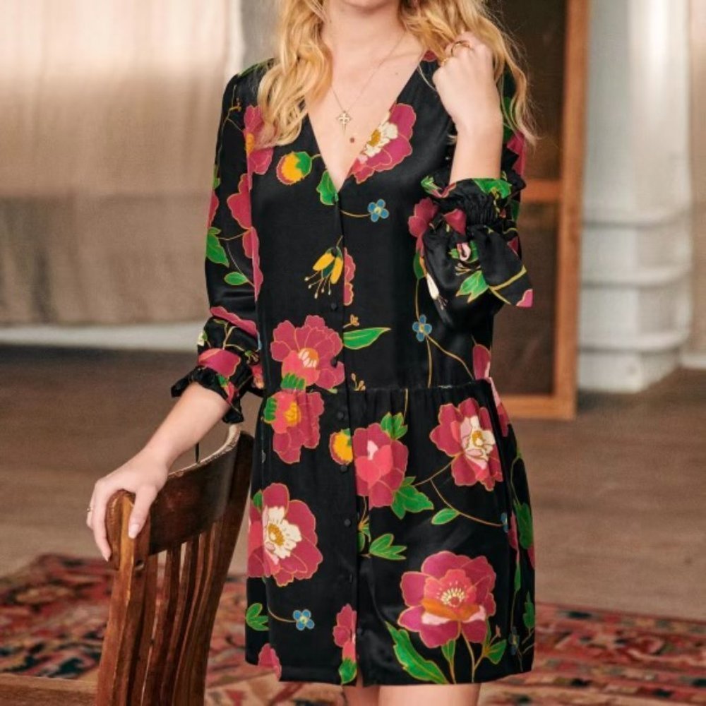 Sezane Silk Paige Floral Long Sleeve Mini Dress 38 / US 6​​​​​​​​